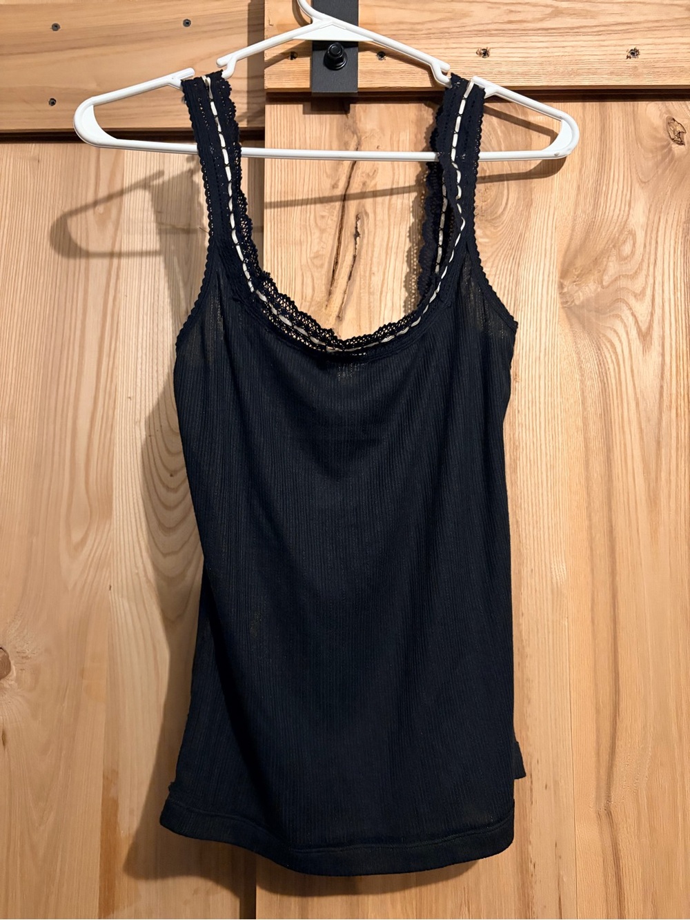 Free People Black Lace-Trim Ribbed Tank Top - Women